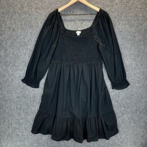 J Crew Dress Womens Large Swiss Dot Long Sleeve Smocked Bodice Pockets Boho